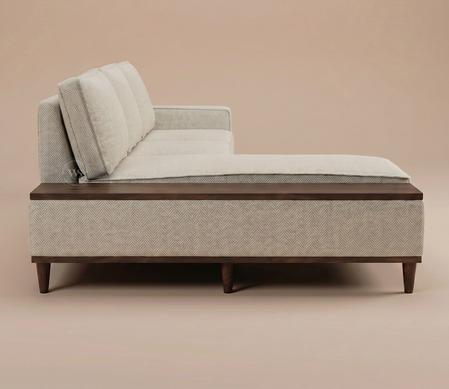 Ashion Premium Left Aligned L Shape Sofa with Built-in Side Wooden Deck (Cottage Ivory)