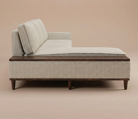 Ashion Premium Left Aligned L Shape Sofa with Built-in Side Wooden Deck (Cottage Ivory)