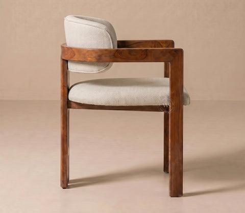 Kaaya Sheesham Wood Arm Chair with Premium Upholstery (Cottage Ivory)