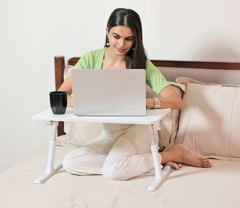 Nerdy Height Adjustable and Foldable Engineered Wood Breakfast, Study and Laptop Table (White)