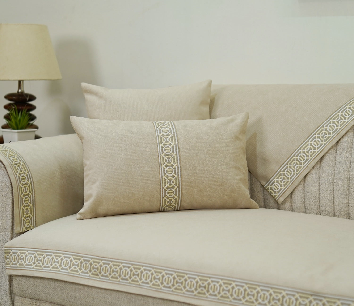 Cambridge 3 Seater Premium Sofa Cover - Set of 9 (Cashew White)