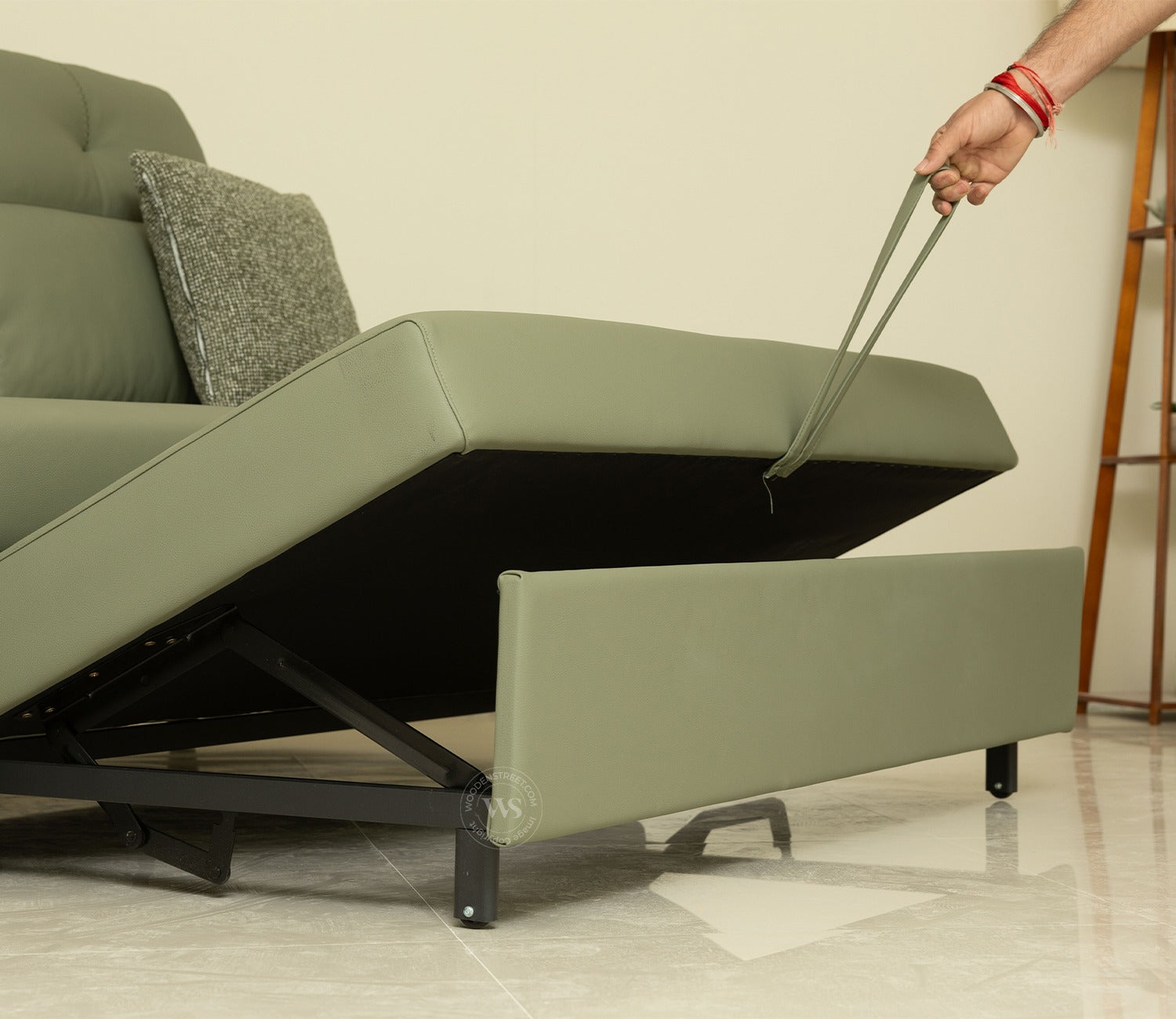 Elano 3-Seater Sofa Cum Bed | Pull-Out Mechanism (Green)