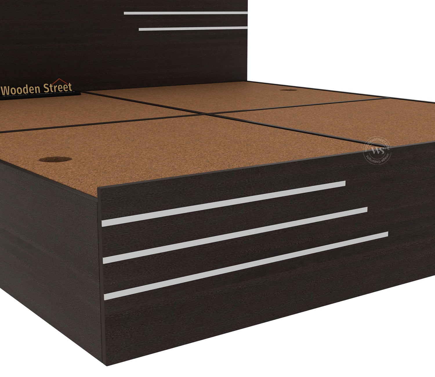 Treaden Premium Engineered Wood Bed With Quad Sectioned Box Storage (Queen Size, Flowery Wenge Finish)