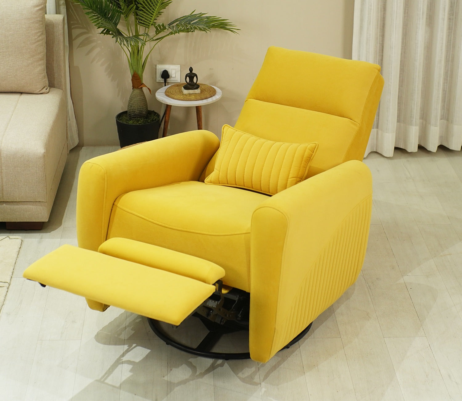 Nivaan Suede Rocking Revolving Motorized Recliner R3 (Yellow)