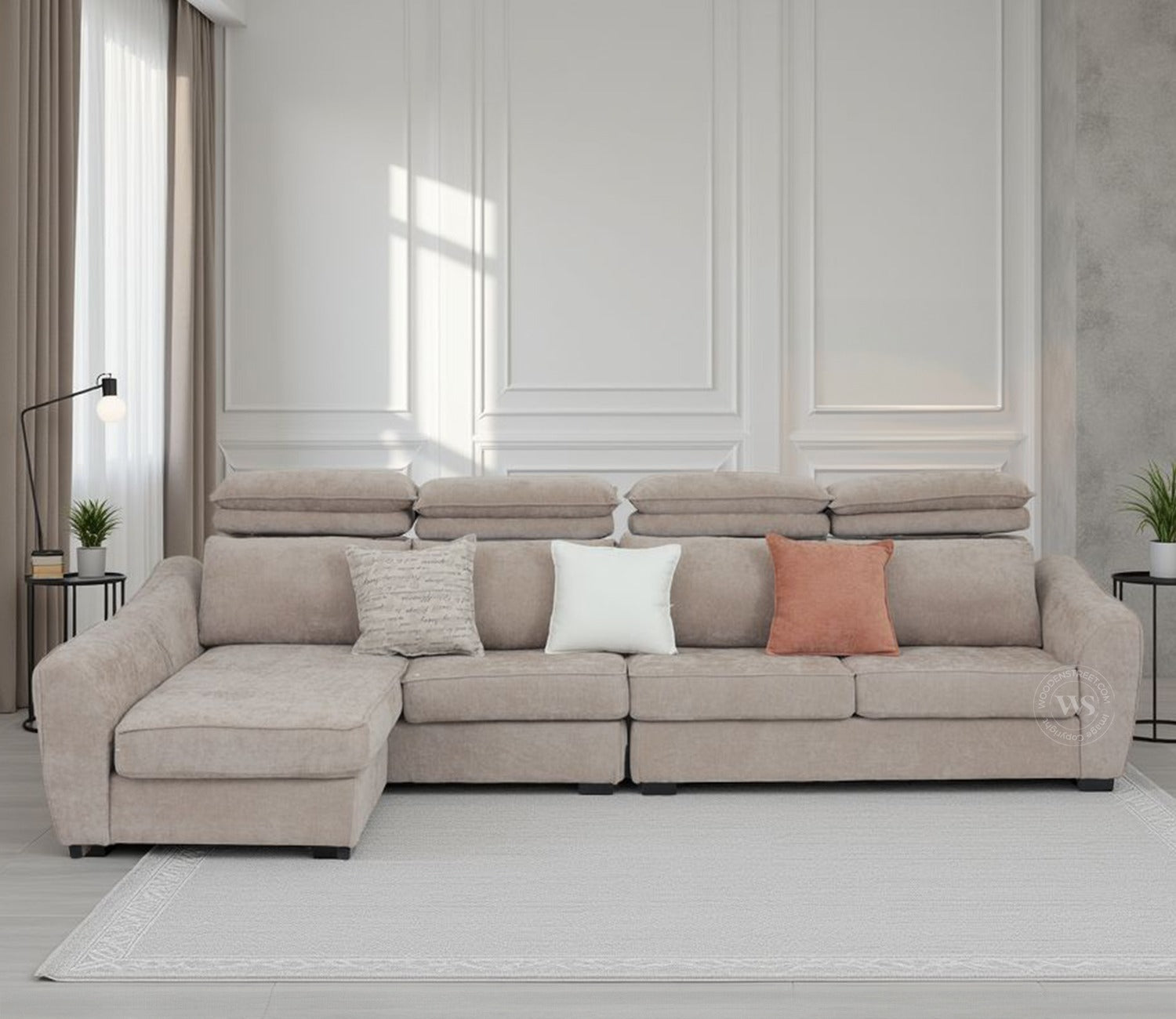 Lavencia Premium Upholstery L shape Fabric Sofa (Beige)