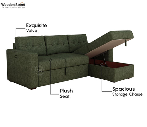 Alfonso Right Aligned Convertible Sofa Cum Bed (Sage Green)