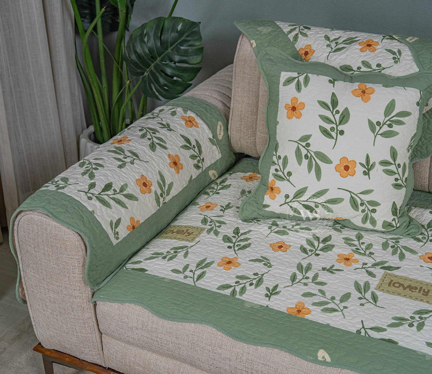 Petal Paradise Floral Multi Color Printed 3 Seater Sofa Cover - Set of 8