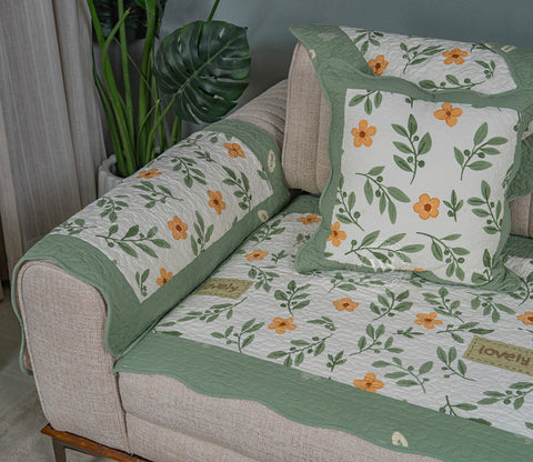 Petal Paradise Floral Multi Color Printed 3 Seater Sofa Cover - Set of 8