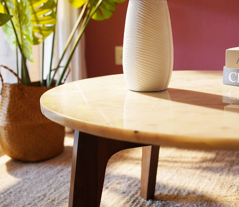 Siya Sheesham Wood Center Table with Marble Top (Teak Finish)
