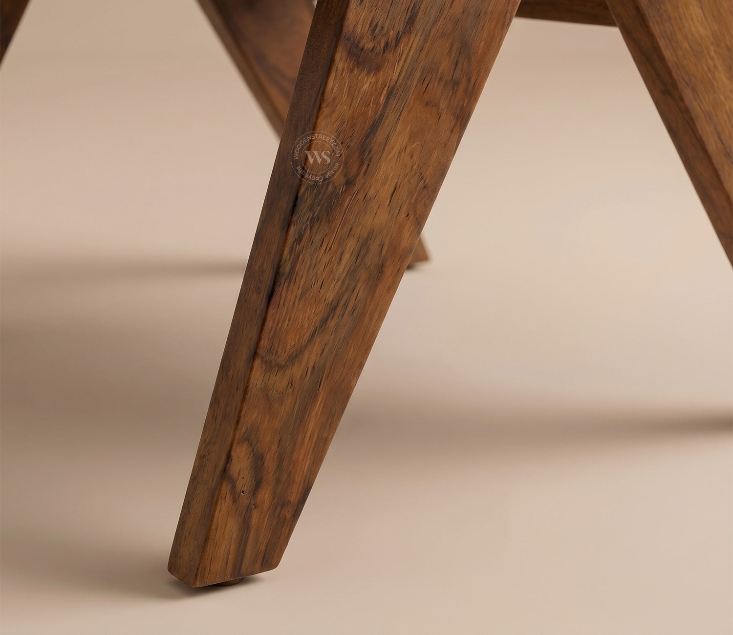 Troupe Sheesham Wood Chandigarh Chair with Premium Upholstery (Cream Stripes, Teak Finish)