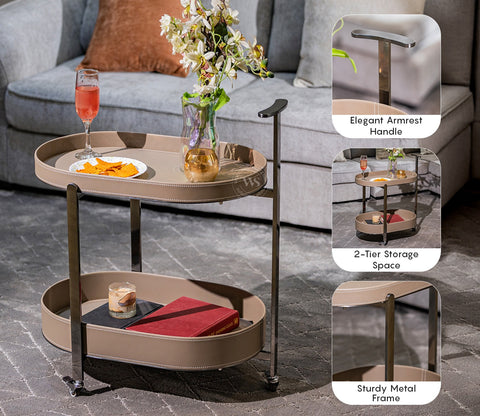 Harington Premium Leatherette 2-Tier Serving Trolley with Wheels