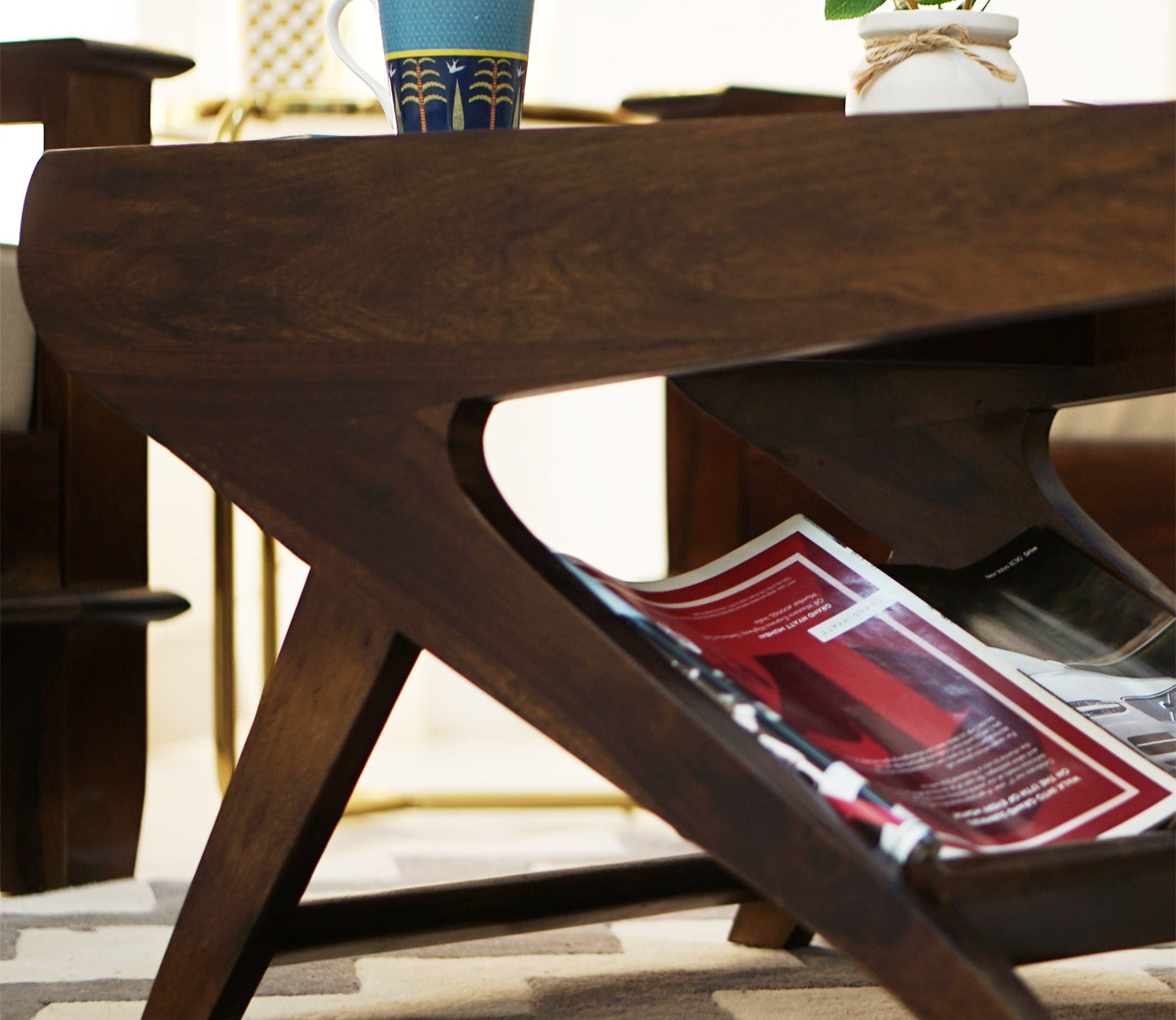 Elena Glass Top Coffee Table (Walnut Finish)
