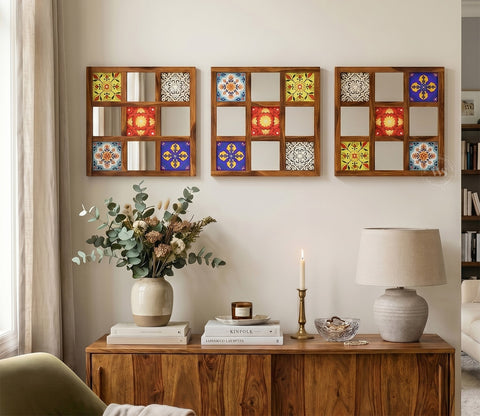 Bohemian Set of 3 Mirror with Frame (Honey Finish)
