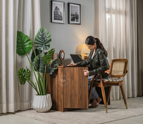 Arc Engineered Wood Study Table With 2 Layer Closed Storage Cabinet (Columbian Walnut Finish)