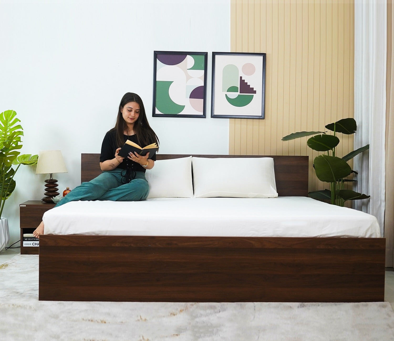 Clemency Bed with Box Storage (Queen Size, Columbian Walnut Finish)