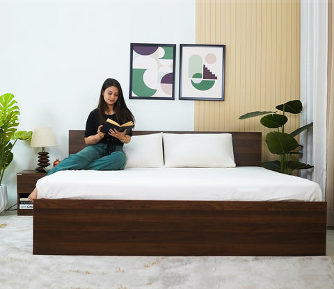 Clemency Bed with Box Storage (Queen Size, Columbian Walnut Finish)