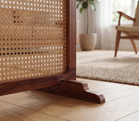 Aavaran Heritage Arch Sheesham Wood Room Divider with Luxury Cane Weave - Set of 2 Panels