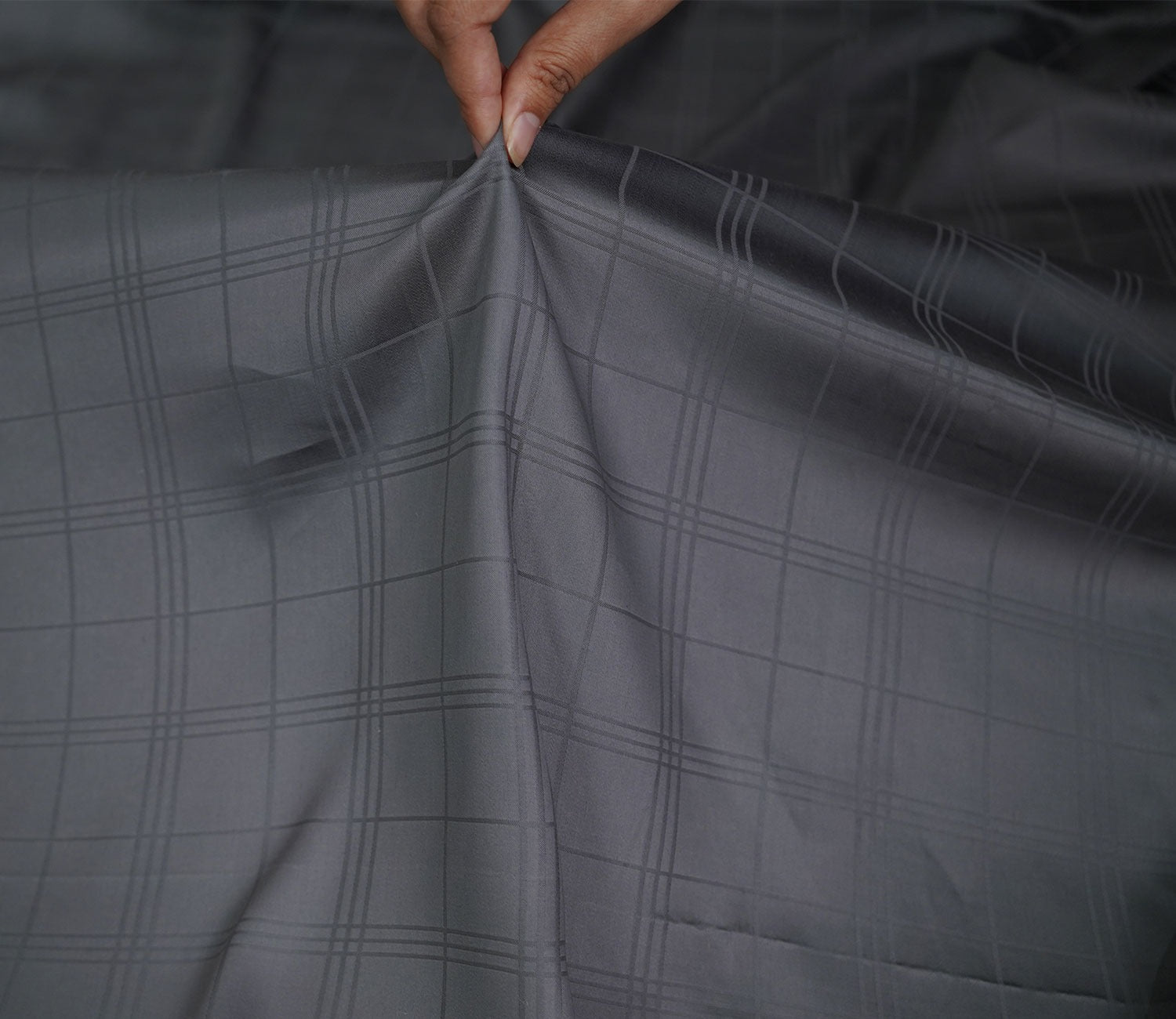 Dobby Checks Organic Bamboo 300 TC 2 Pillowcases and 1 Fitted Bedsheet (Grey, King Size)