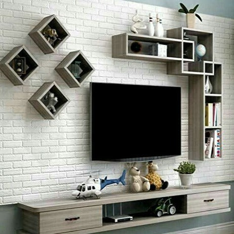 Trueliving Wall-Mounted Demand Tv Unit with Shelf & Drawers 137.2 L x 33 W x 109.2 H
