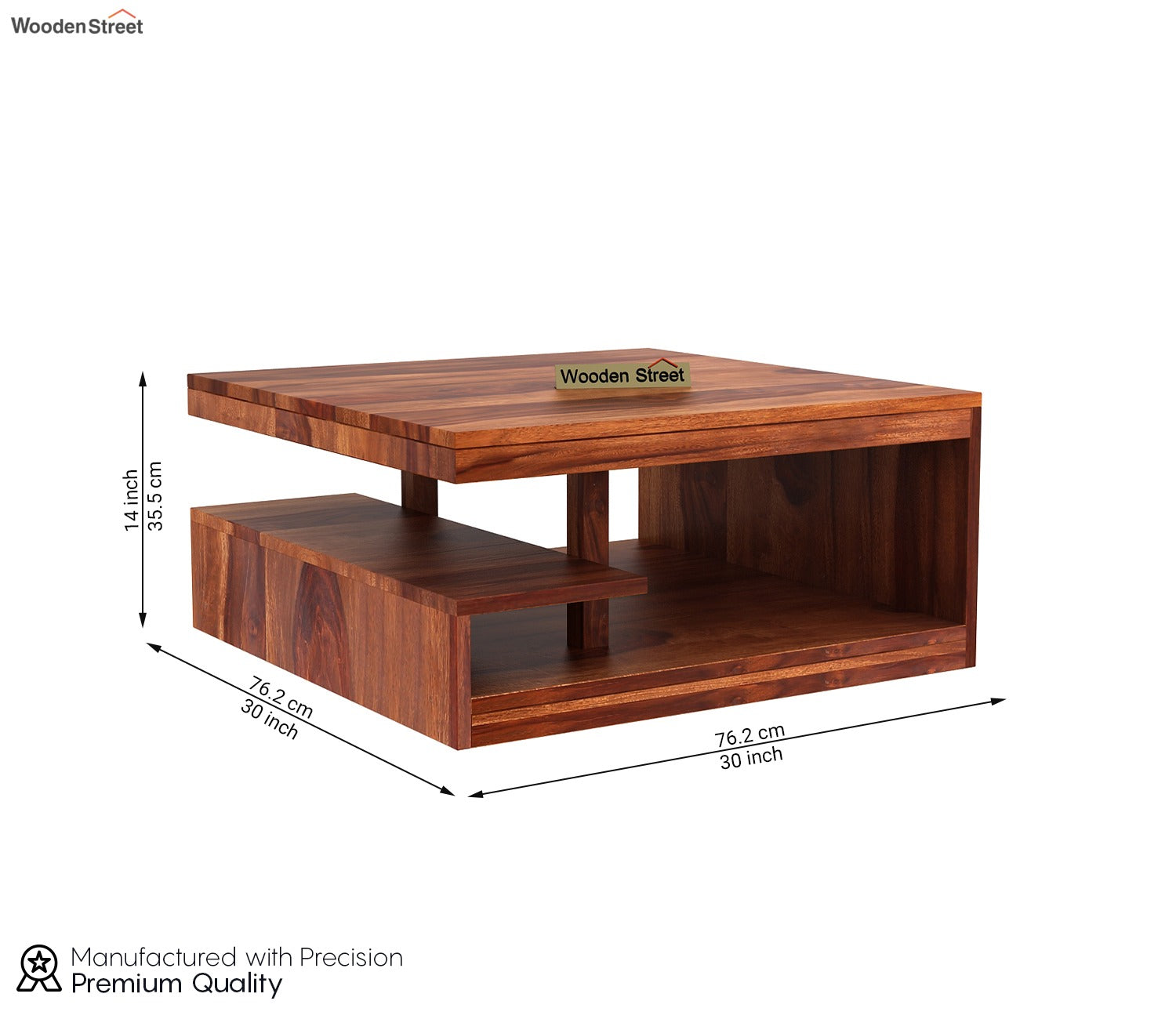 Liddle Sheesham Wood Tea Table with Storage (Honey Finish)