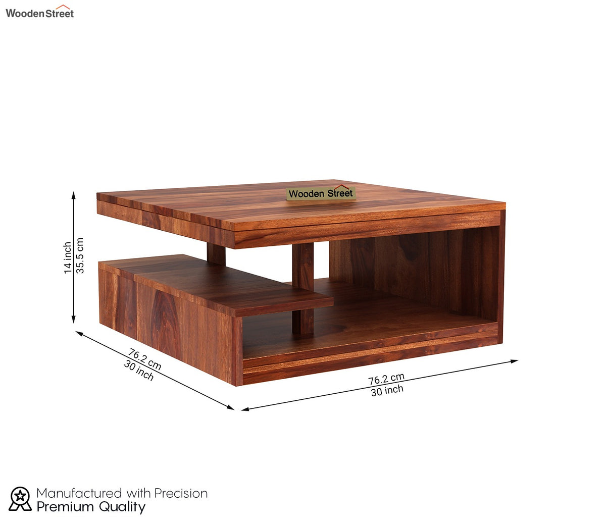 Liddle Sheesham Wood Tea Table with Storage (Honey Finish)