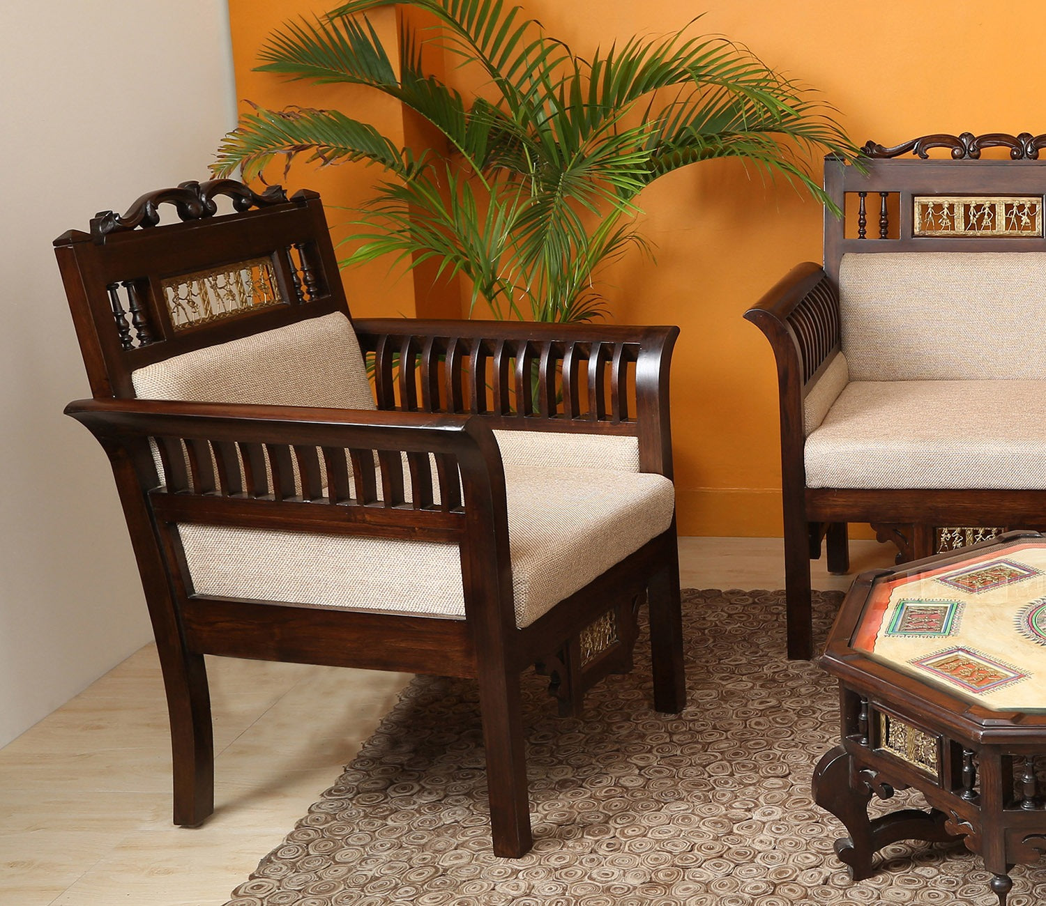 Maharaja 1 Seater Sofa (Walnut Finish)