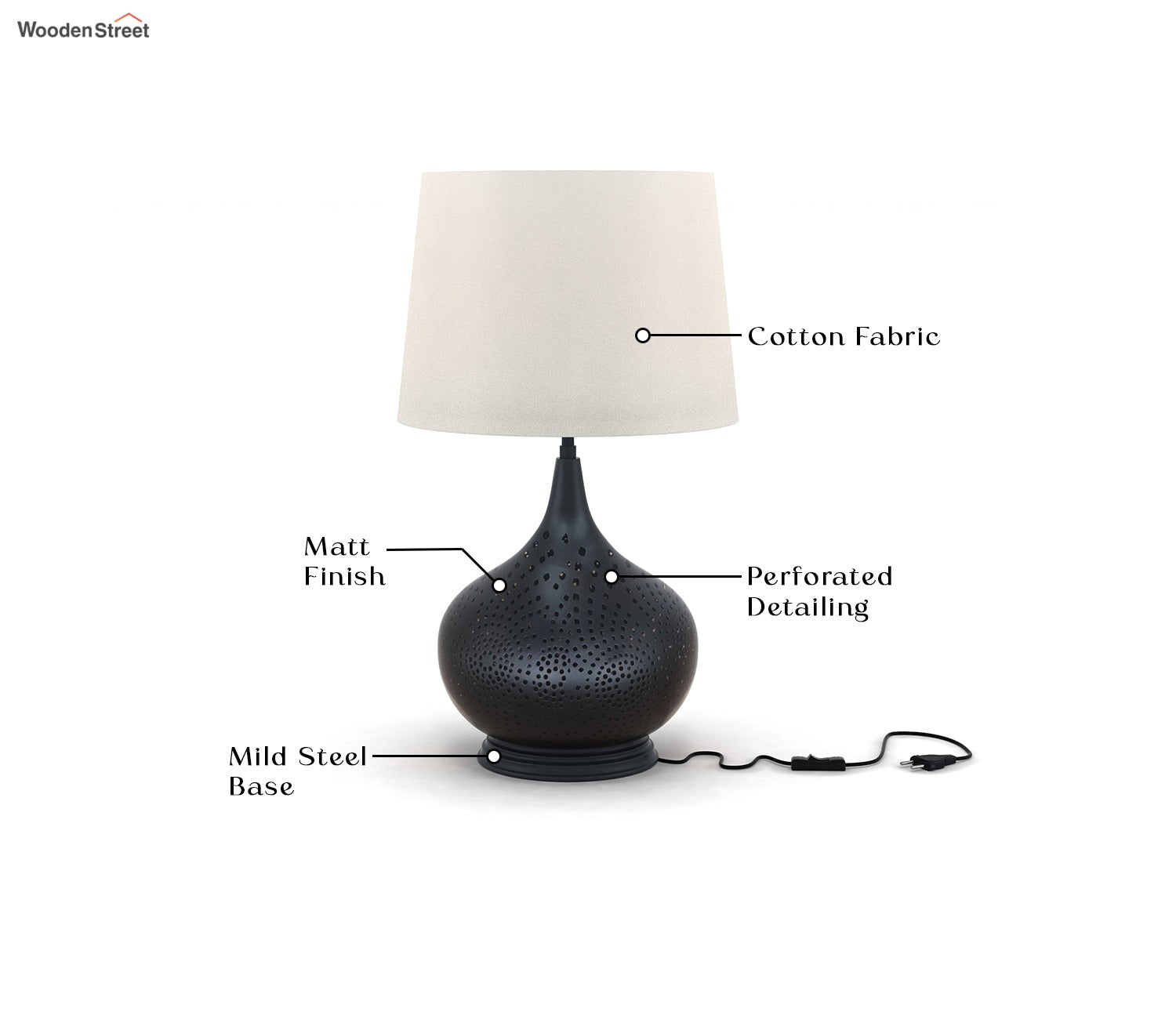 Wick Metal Black Table Lamp