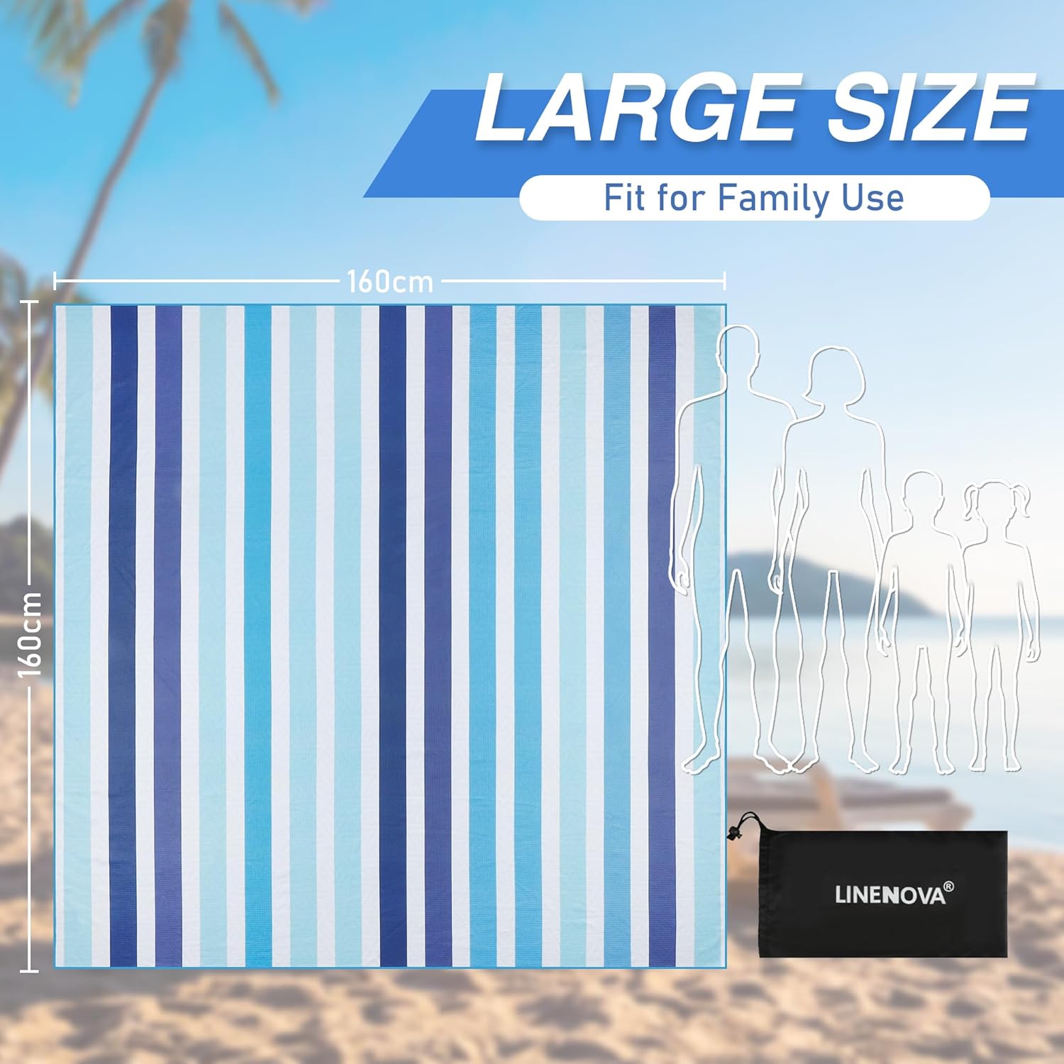 LINENKART Oversized Microfiber Beach Towel-160x160cm Extra Large Size Quick Dry Sand Free Camping Blanket Travel Swim Yoga Mat - Aztec Stripe