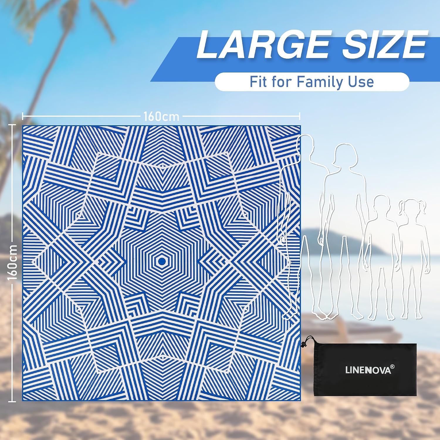 LINENKART Oversized Microfiber Beach Towel-160x160cm Extra Large Size Quick Dry Sand Free Camping Blanket Travel Swim Yoga Mat - Aztec Stripe