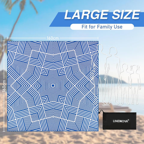 LINENKART Oversized Microfiber Beach Towel-160x160cm Extra Large Size Quick Dry Sand Free Camping Blanket Travel Swim Yoga Mat - Aztec Stripe