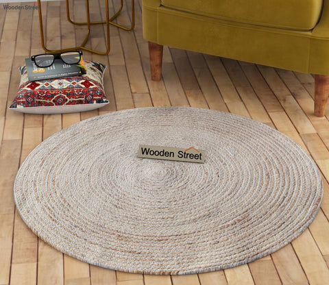 Earthy Ripple Jute Braided Round Rug For Living Room - 3 x 3 Feet