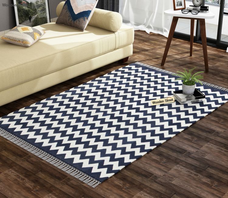 White Wave Cotton Flat Weave Rug - 4 x 6 Feet