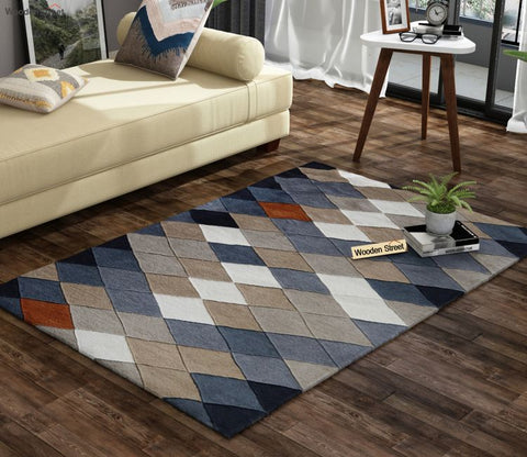 Rhombus Geometric Pattern Hand Tufted Woolen Carpet - 6 x 4 Feet
