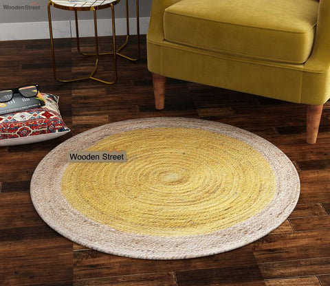 Golden Ripple Jute Braided Round Rug - 3 x 3 Feet