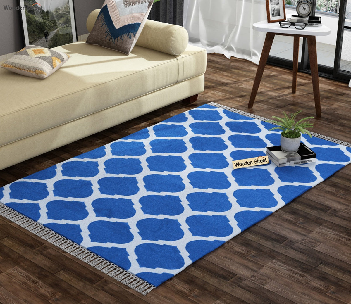 Fierce Blue Cotton Flat Weave Rug - 4 x 6 Feet