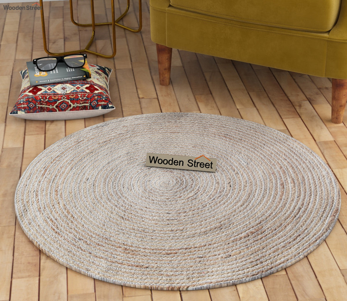 Earthy Ripple Jute Braided Round Rug For Living Room - 3 x 3 Feet