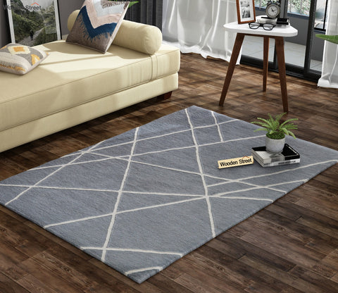 Grey Laser Geometric Pattern Hand Tufted Woolen Carpet - 6 x 4 Feet
