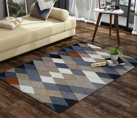 Rhombus Geometric Pattern Hand Tufted Woolen Carpet - 6 x 4 Feet