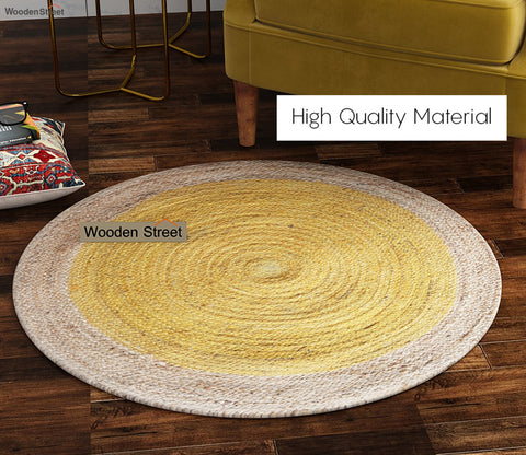 Golden Ripple Jute Braided Round Rug - 3 x 3 Feet