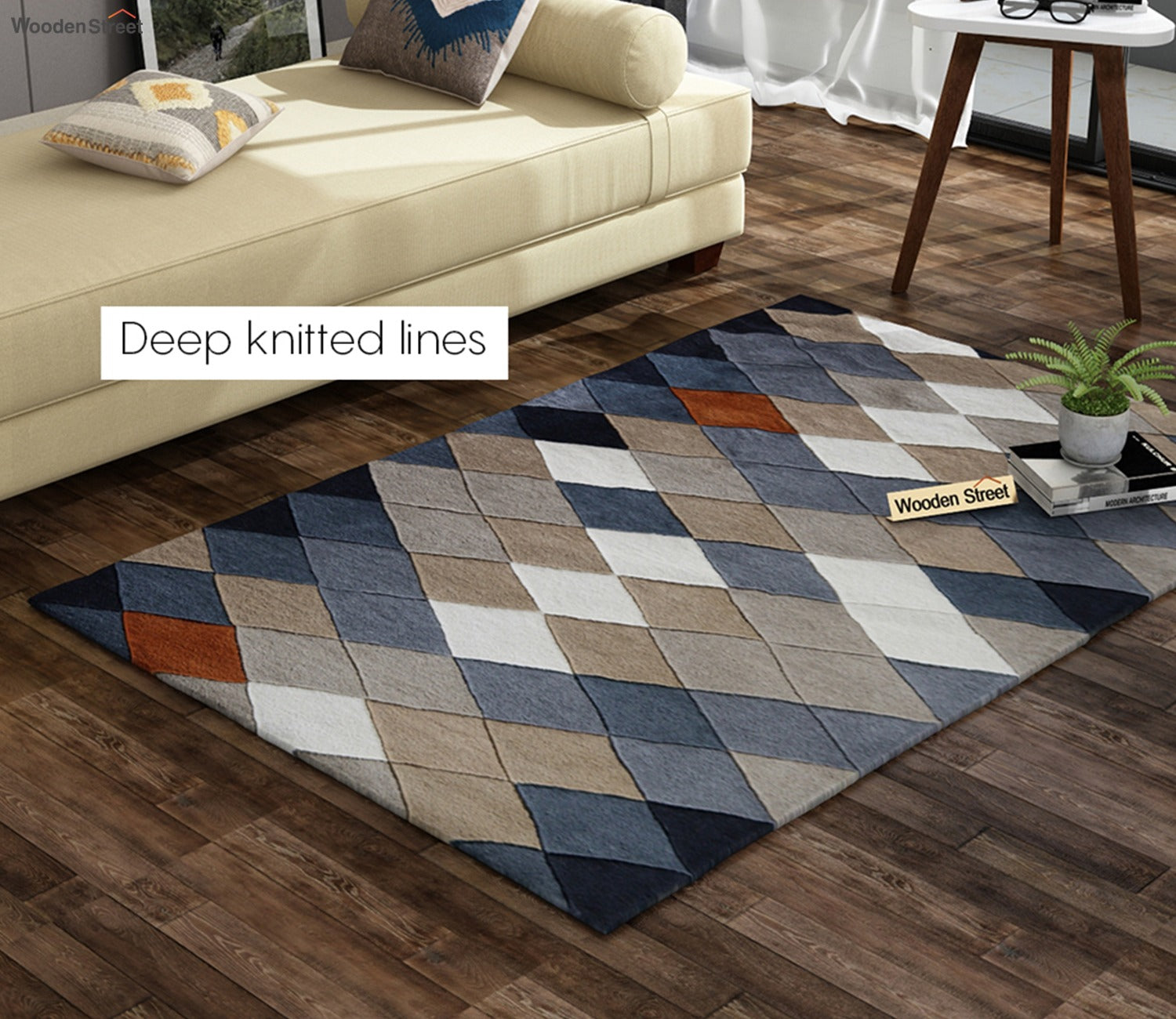 Rhombus Geometric Pattern Hand Tufted Woolen Carpet - 6 x 4 Feet