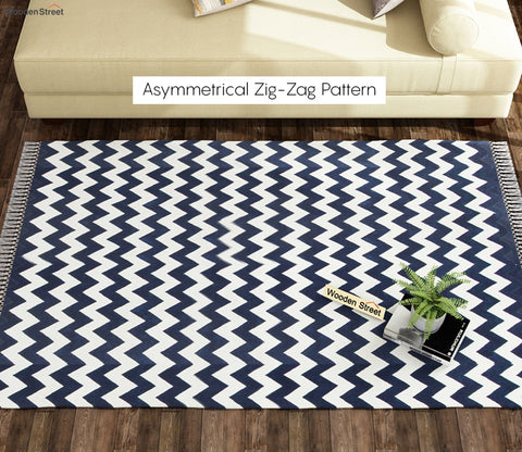 White Wave Cotton Flat Weave Rug - 4 x 6 Feet