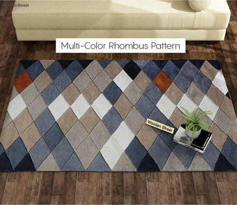 Rhombus Geometric Pattern Hand Tufted Woolen Carpet - 6 x 4 Feet