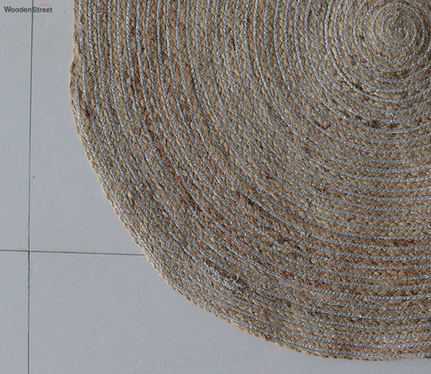 Earthy Ripple Jute Braided Round Rug For Living Room - 3 x 3 Feet