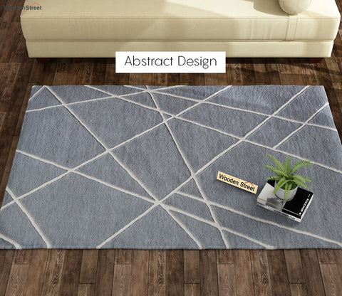 Grey Laser Geometric Pattern Hand Tufted Woolen Carpet - 6 x 4 Feet