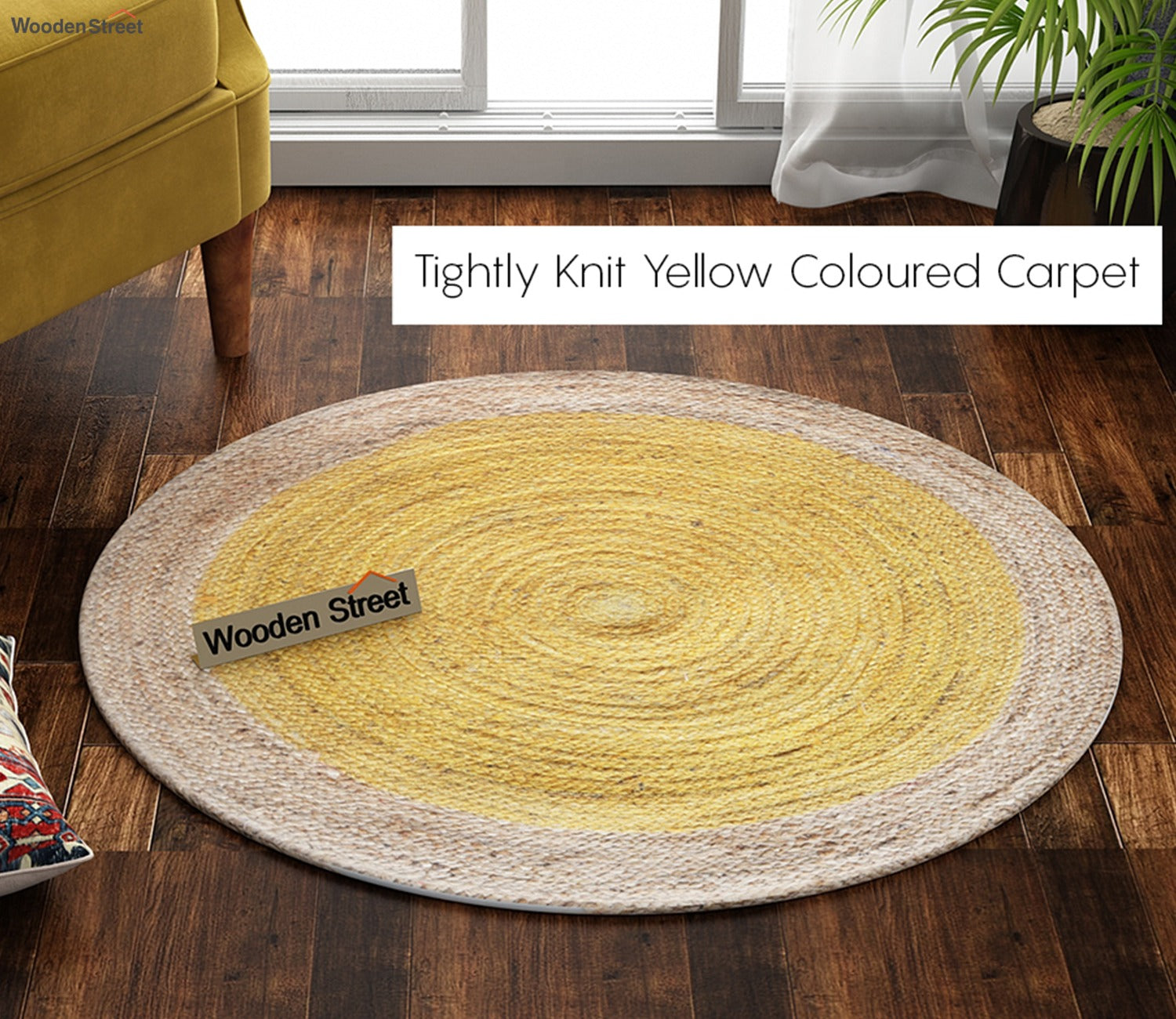 Golden Ripple Jute Braided Round Rug - 3 x 3 Feet