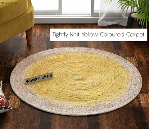 Golden Ripple Jute Braided Round Rug - 3 x 3 Feet