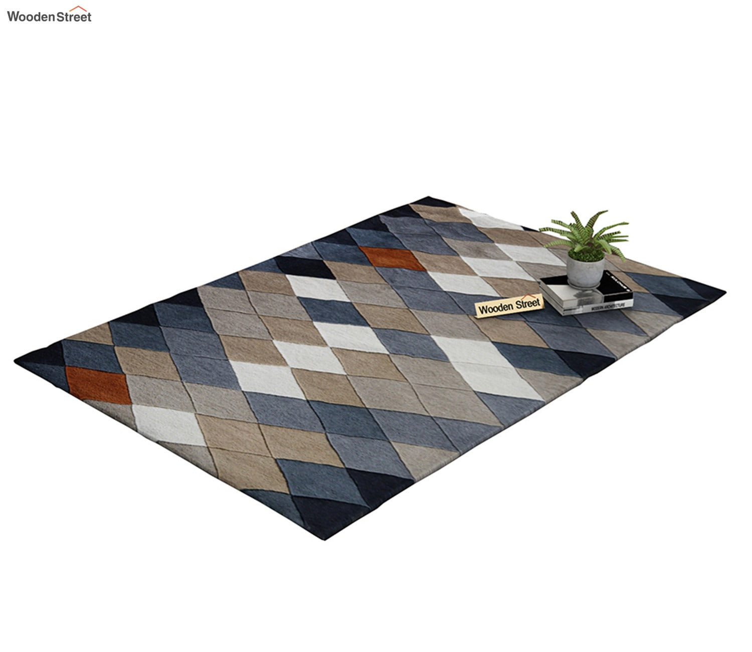 Rhombus Geometric Pattern Hand Tufted Woolen Carpet - 6 x 4 Feet