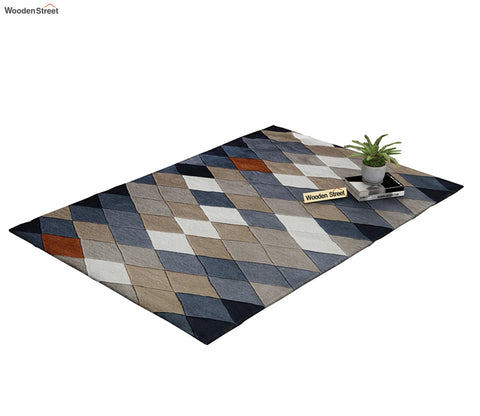 Rhombus Geometric Pattern Hand Tufted Woolen Carpet - 6 x 4 Feet