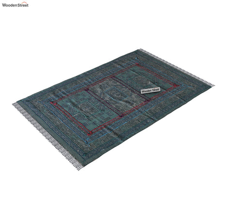 Faded Blues Cotton Embroidery Print Rug - 4 x 6 Feet