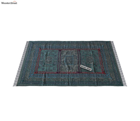 Faded Blues Cotton Embroidery Print Rug - 4 x 6 Feet